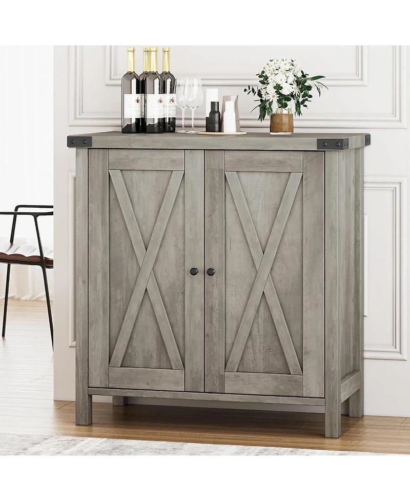 gaomon Farmhouse Sideboard Buffet Cabinet, Rustic Modern Storage with Adjustable Shelves, 2 Barn Doors, Multi-Functional Coffee Bar, Kitchen Organizer