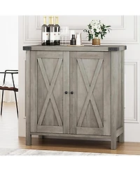 gaomon Farmhouse Sideboard Buffet Cabinet, Rustic Modern Storage with Adjustable Shelves, 2 Barn Doors, Multi-Functional Coffee Bar, Kitchen Organizer