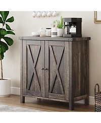 gaomon Farmhouse Sideboard Buffet Cabinet, Rustic Modern Storage with Adjustable Shelves, 2 Barn Doors, Multi-Functional Coffee Bar, Kitchen Organizer