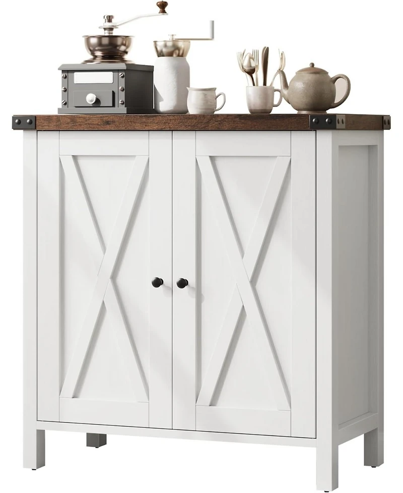 gaomon Farmhouse Sideboard Buffet Cabinet, Rustic Modern Storage with Adjustable Shelves, 2 Barn Doors, Multi-Functional Coffee Bar, Kitchen Organizer