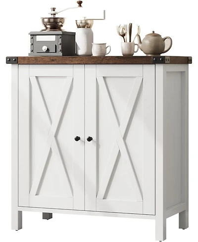gaomon Farmhouse Sideboard Buffet Cabinet, Rustic Modern Storage with Adjustable Shelves, 2 Barn Doors, Multi-Functional Coffee Bar, Kitchen Organizer