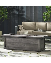Flynama 56 Inch Outdoor 50000 Btu Rectangular MgO Concrete Propane Fire Pit Grey Wood Pattern for Patio Backyard