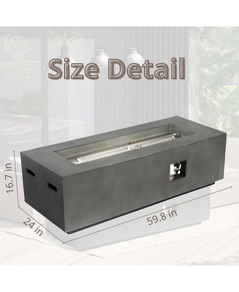 Flynama 60 Inch Outdoor Rectangle Propane Fire Pit Table 60000 Btu Auto Ignition Concrete Fire Table with Waterproof Cover and Lava Rocks