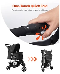 Sugift Pet Stroller 35 Lb Foldable 3-Wheel Dog Stroller with Cup Holders