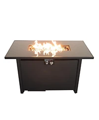 Flynama 42 Inch W 25 Inch H Steel Outdoor Fire Pit Table with Lid 50000 Btu Stainless Steel Burning Area