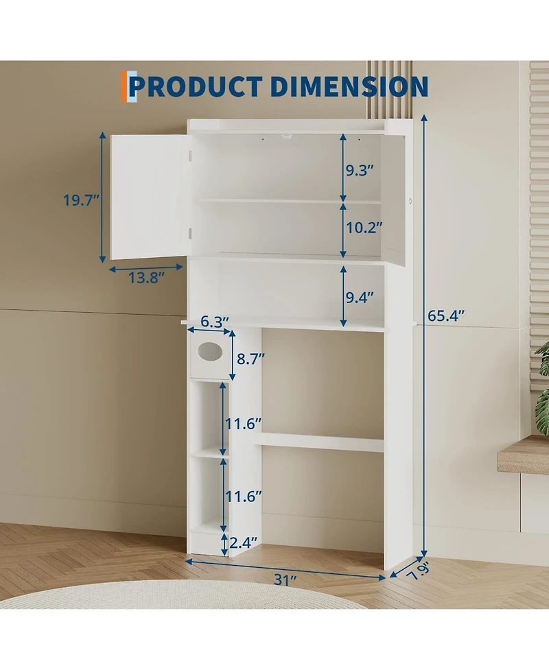Homfan 65.4" h Bathroom Organizer with Double Doors, Adjustable Shelves, for Small Bathrooms
