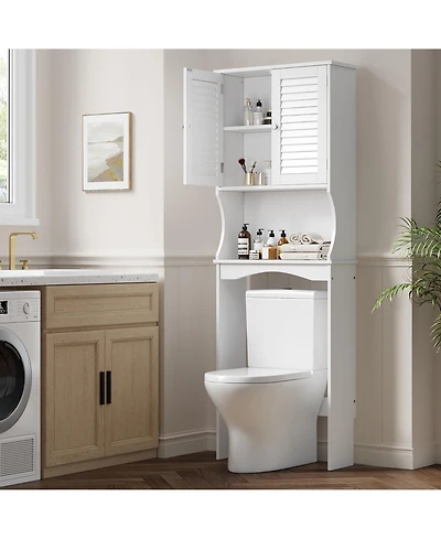 Homfan 66.7" h Bathroom Organizer with Anti-Tip Device, Ventilated Louvered Doors, for Bathroom