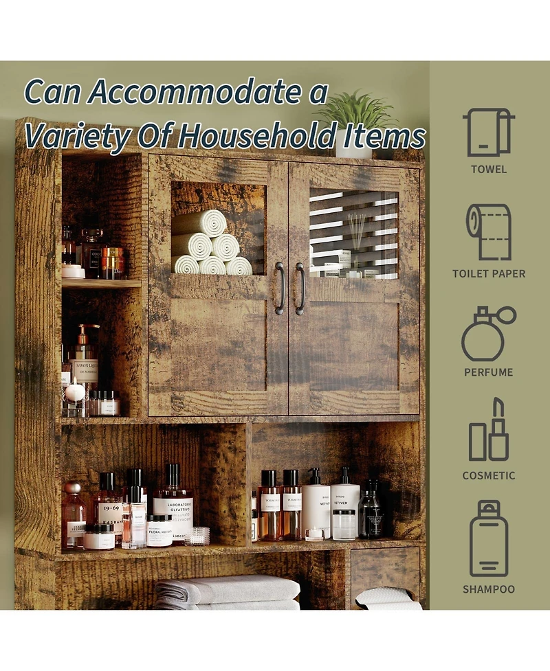 Homfan 67.4" h Bathroom Storage Organizer with Glass Door, for Toilet, Laundry Room