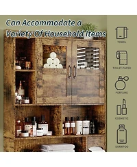 Homfan 67.4" h Bathroom Storage Organizer with Glass Door, for Toilet, Laundry Room