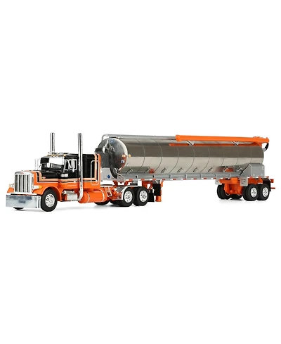 First Gear Dcp 1/64 Orange/Black Peterbilt 379 with 48in Flattop Sleeper & Walinga Feed Trailer 60-2128