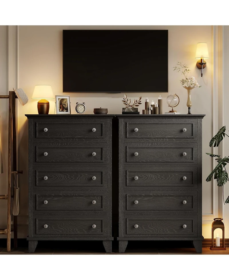 gaomon Dresser for Bedroom, 48" Tall 5-Drawer Chest of Drawers, Vintage Wooden Storage Closet, Living Room, or Hallway