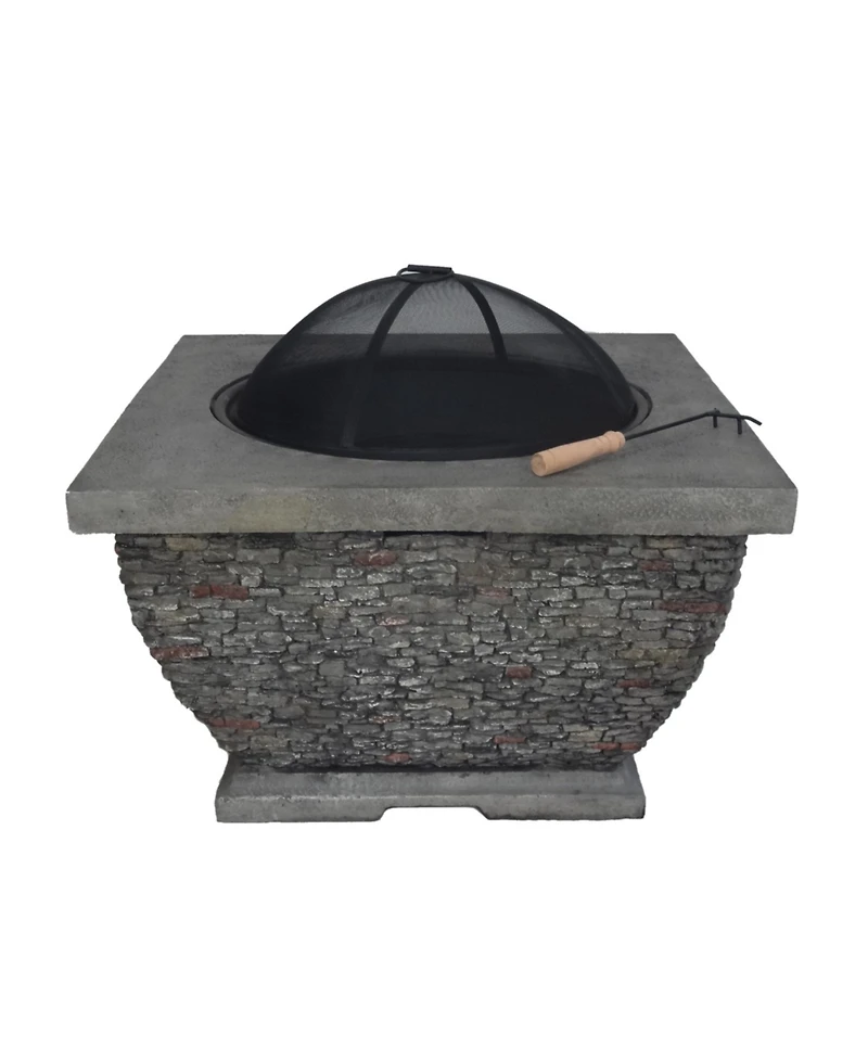 Flynama 32 Inch MgO Light-Weight Concrete Wood Burning Square Fire Pit Grey for Outdoor Patio Backyard