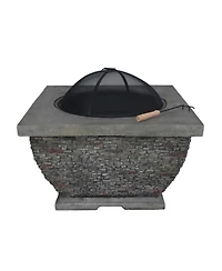 Flynama 32 Inch MgO Light-Weight Concrete Wood Burning Square Fire Pit Grey for Outdoor Patio Backyard