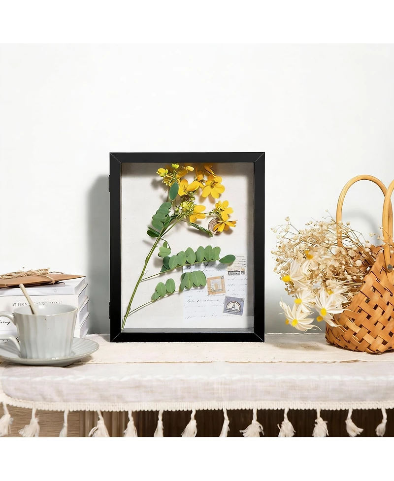 Yigii Shadow Box Frame: Magnetic Door, Linen Back, Durable Wood