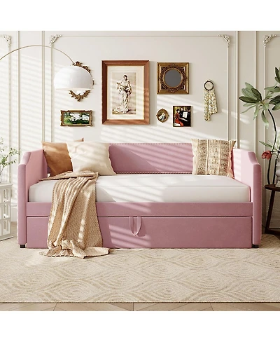 Streamdale Furniture Twin Size Velvet Upholstered Daybed with Pop Up Trundle