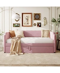 Streamdale Furniture Twin Size Velvet Upholstered Daybed with Pop Up Trundle