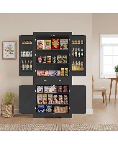 gaomon 72" Tall Kitchen Pantry Cabinet, Large Cupboard Storage Cabinet with Drawer 6 Door Racks and Adjustable Shelves for Living Dining Room Laundry