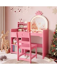 Gaomon Kids Vanity Lighted Mirror - 2 in 1 Princess Vanity Set Toddler Vanity Table and Chair Set for Bedrooms, Apartments