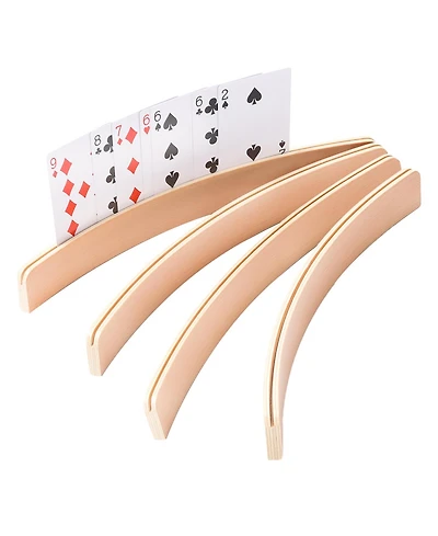 Gse Games & Sports Expert Set of 4 Playing Cards Holders, Wooden Curved Playing Card Racks for Kids