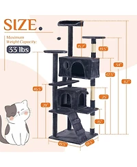 Zeus & Ruta 62" Grey Large Cat Tree Tower: Multi-Level, Scratching Post, Jumping Platform Space