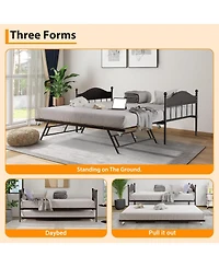 gaomon Twin Day Bed with Trundle Bed, Modern Sofa Frame Foldable Design, Metal & Heavy Duty Steel Slats