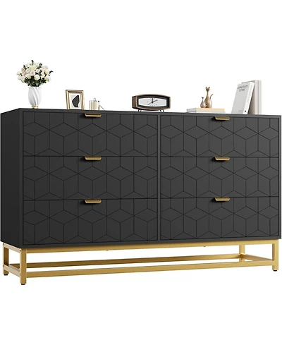 gaomon 6 Drawer Dresser for Bedroom, 53.5” Large Dresser with Metal Legs, Modern Chest Organizer with Wide Storage, Chest of Drawers for Bedroo