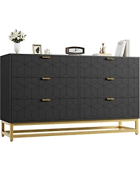 gaomon 6 Drawer Dresser for Bedroom, 53.5” Large Dresser with Metal Legs, Modern Chest Organizer with Wide Storage, Chest of Drawers for Bedroo
