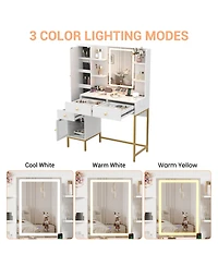 Gaomon Vanity Desk Lighted Mirror and Charging Station Makeup Vanity for Bedrooms, Apartments
