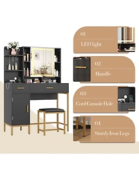 Gaomon Makeup Vanity Desk with Led Lighted Mirror and Charging Station