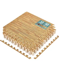 Sorbus 12 Tiles Wood Grain Interlocking Floor Foam Tile Mats - for Home, Playroom, Basement, Trade Show