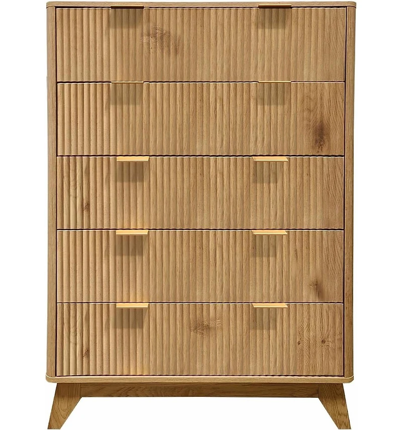 Gaomon 5-Drawer Wooden Tall Dresser with Waveform Fluted Panels – Modern Storage Chest for Bedroom, Living Room, or Kids' Room