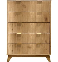 Gaomon 5-Drawer Wooden Tall Dresser with Waveform Fluted Panels – Modern Storage Chest for Bedroom, Living Room, or Kids' Room