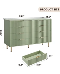gaomon Green Drawer Dresser for Bedroom, Fluted with Large Drawers and Sturdy Gold Legs Support