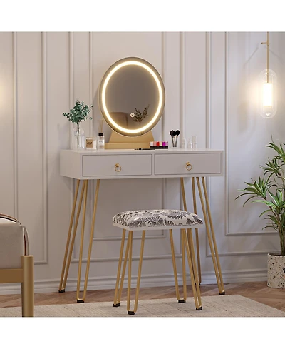 Gaomon White Makeup Vanity Stool Adjustable Lighted Vanity Table for Bedrooms, Apartments, Easy to Assemble