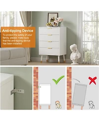 gaomon fluted 4-drawer tall dresser with gold metal handles, wooden storage chest organizer for bedroom or living room