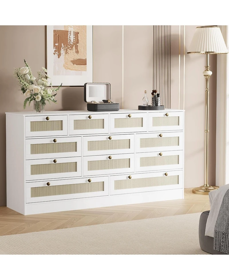 gaomon 12 Drawer Wood Dressers for Bedroom, Wooden Adult Modern Tv Stand Dresser 65 inch Tv, 61'' Wide Chest of Drawers