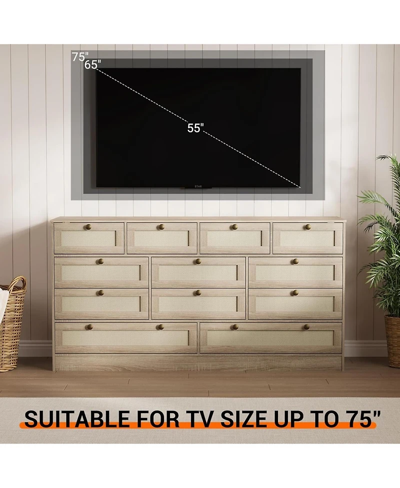 gaomon 12 Drawer Wood Dressers for Bedroom, Wooden Adult Modern Tv Stand Dresser 65 inch Tv, 61'' Wide Chest of Drawers