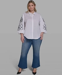 Karl Lagerfeld Paris Plus Floral Detail Collared Top