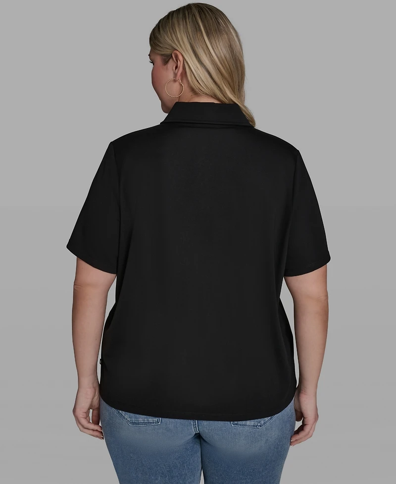 Karl Lagerfeld Paris Plus Floral Polo Short-Sleeve Top