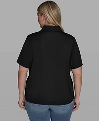 Karl Lagerfeld Paris Plus Floral Polo Short-Sleeve Top