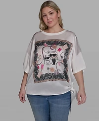 Karl Lagerfeld Paris Plus Choupette & Printed Boat Neck Top
