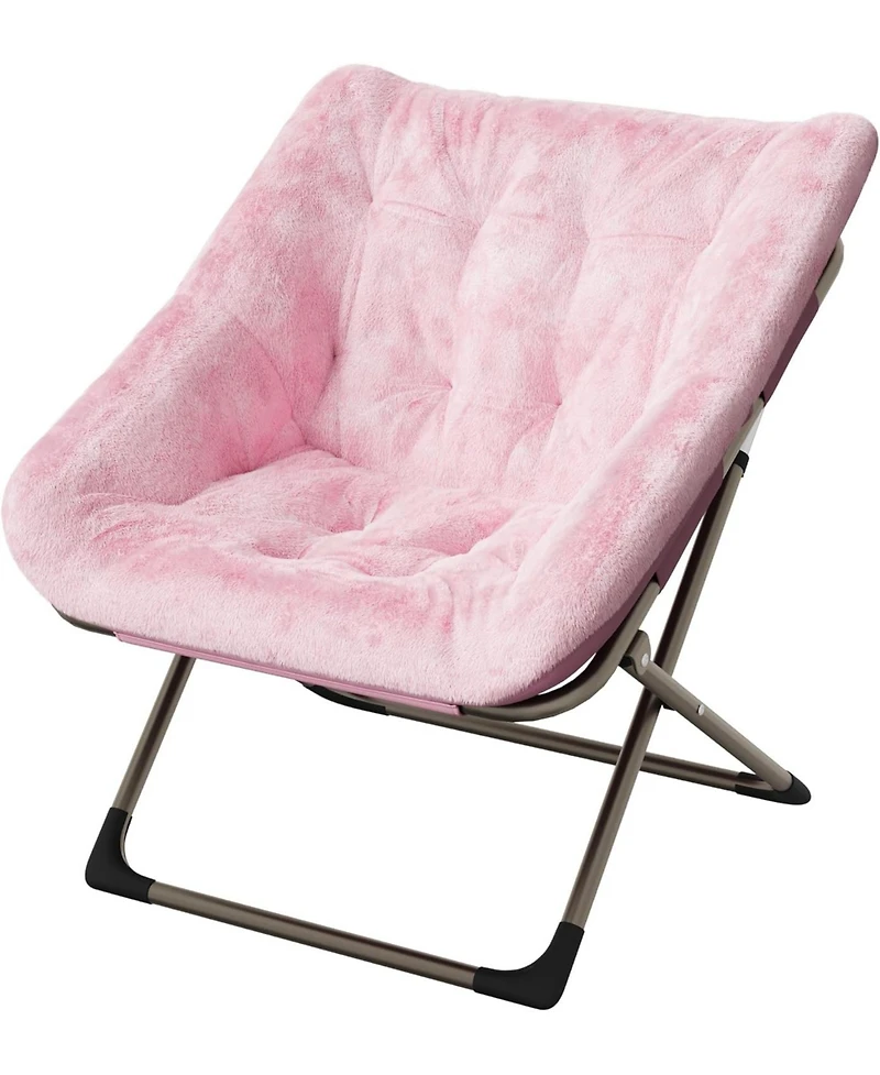 gaomon Rabbit Fur Foldable Dish Saucer Chair, Durable Metal Frame Lounge Chair for Kids Teens Adults, Soft Cozy Seating