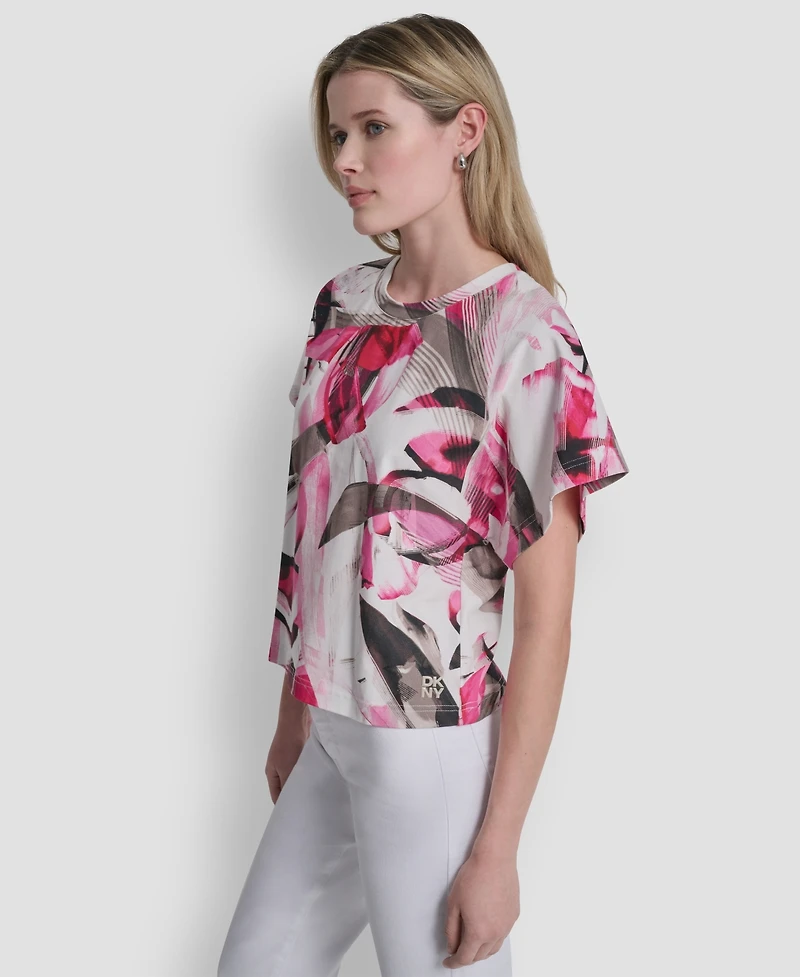 Dkny Women's Heart Print Short-Sleeve Crew Neck Top