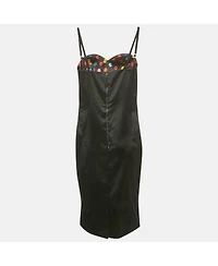 Pre-Owned D&g Womens Black Satin Strappy Sheath Dress