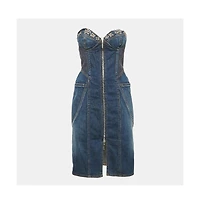 Pre-Owned Roberto Cavalli Women's Blue Denim Embellished Bustier Mini Dress