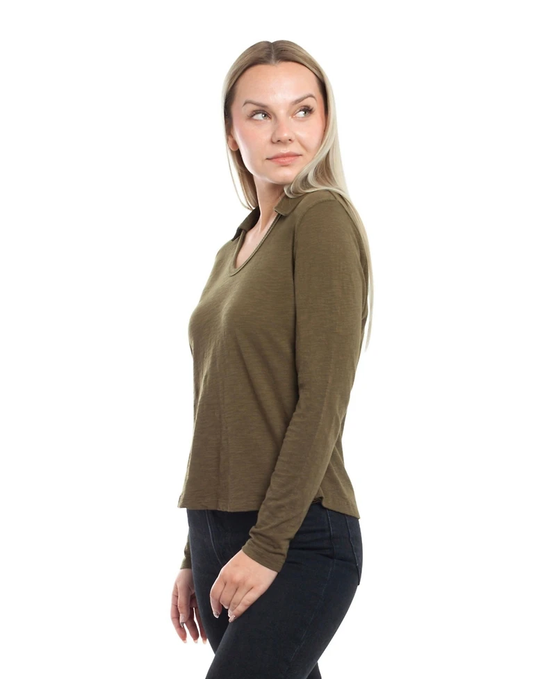 Wilt Clothing Women's Scoop Neck Long Sleeve Polo Tee