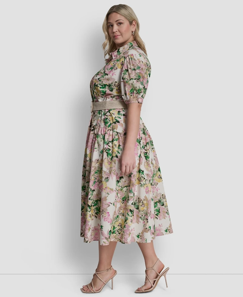 Dkny Plus Drop Waist Collared Shirtdress