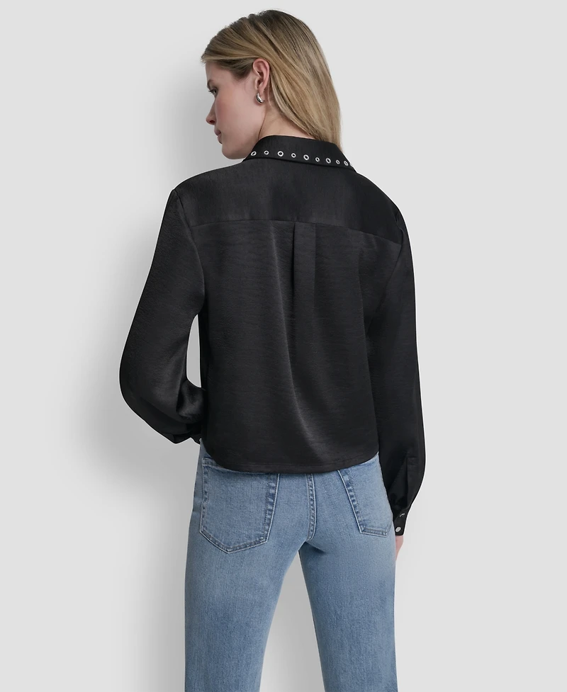 Dkny Women's Studded Collar Y-Neck Shirt