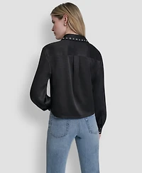 Dkny Women's Studded Collar Y-Neck Shirt