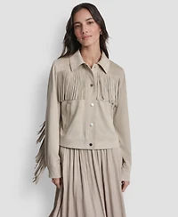 Dkny Women's Collared Fringe Suede Jacket